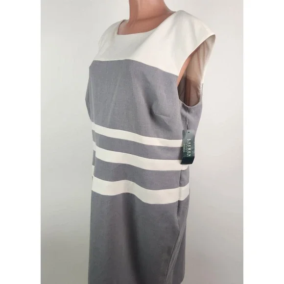 Lauren Ralph Lauren Classic Gray and White Sheath Dress Size 18‎ - Picture 3 of 6